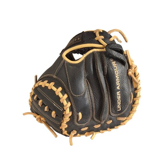Under Armour UA CM-101Y Catcher’s Mitt 32.5” RHT Black Tan Leather Baseball Glov - Picture 12 of 13